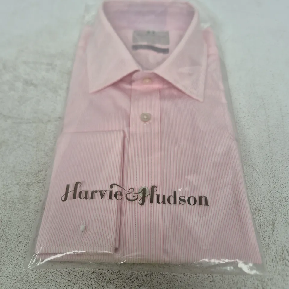 HARVIE HUDSON PINK STRIPED COTTON SHIRT – MEN’S, UK 17R, JERMYN ST. CLASSIC