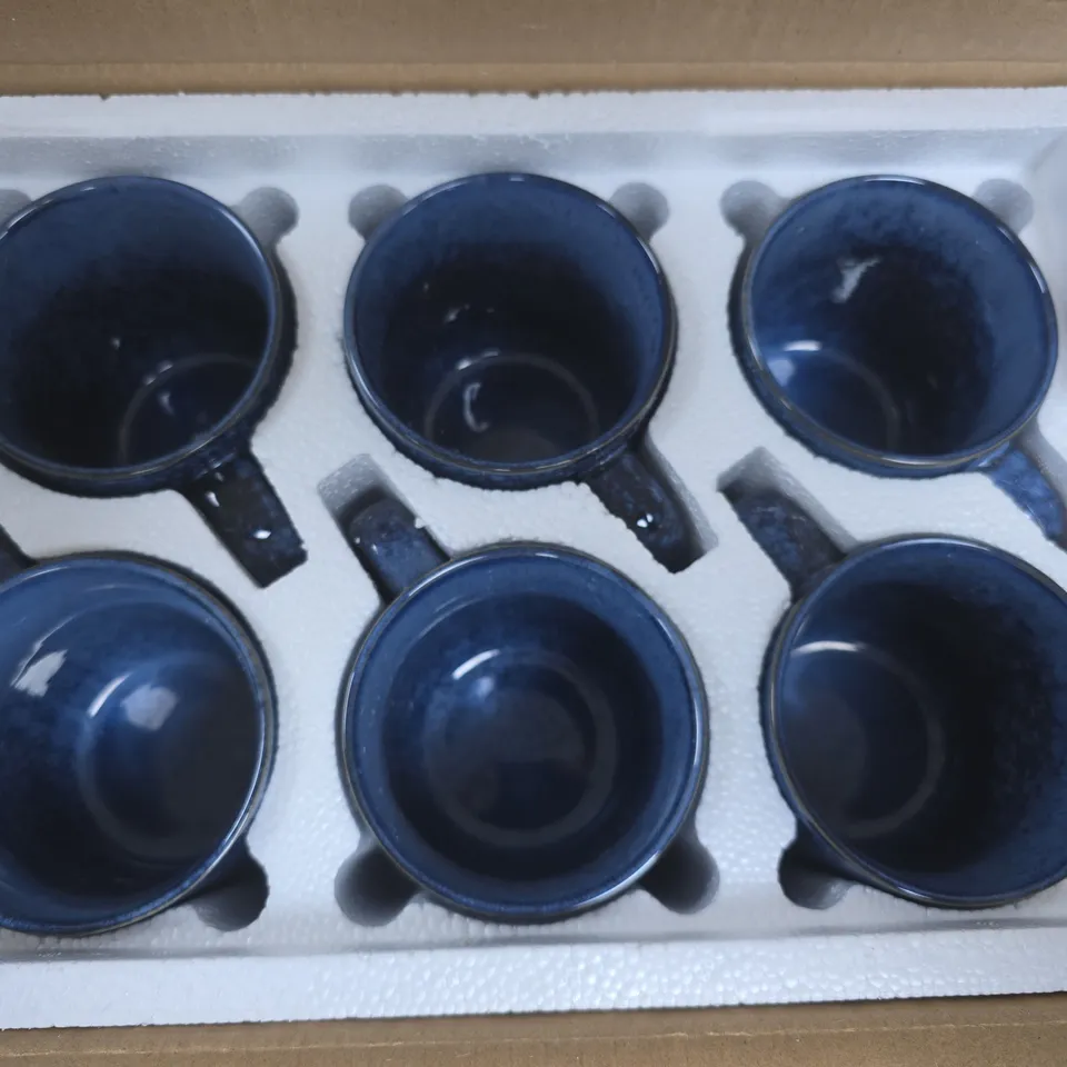 VANCASSO STARRY 16OZ STONEWARE COFFEE MUGS (SET OF 6) IN STARRY BLUE