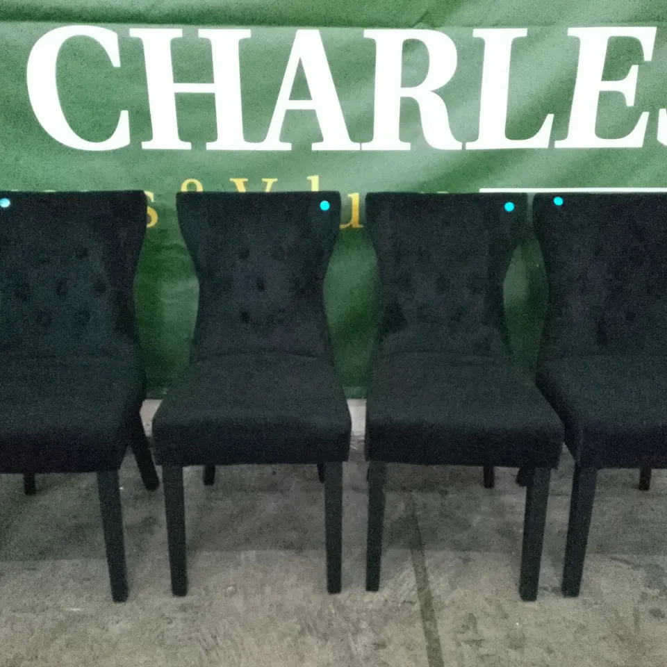 SET OF 4 NEW KENSINGTON BLACK VELVET BUTTON BACK DINING CHAIR (BLACK LEG)