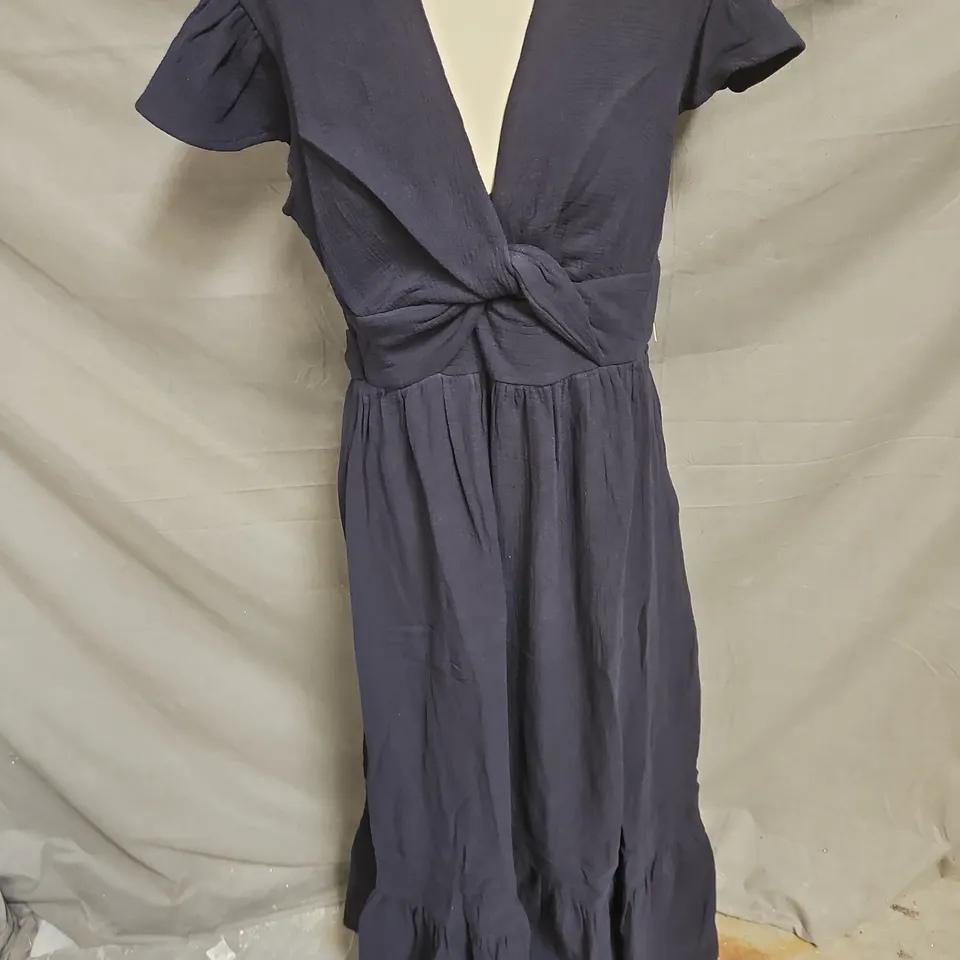 ELEVEN LOVES TEAGAN TWIST FRONT DRESS IN NAVY SIZE 10