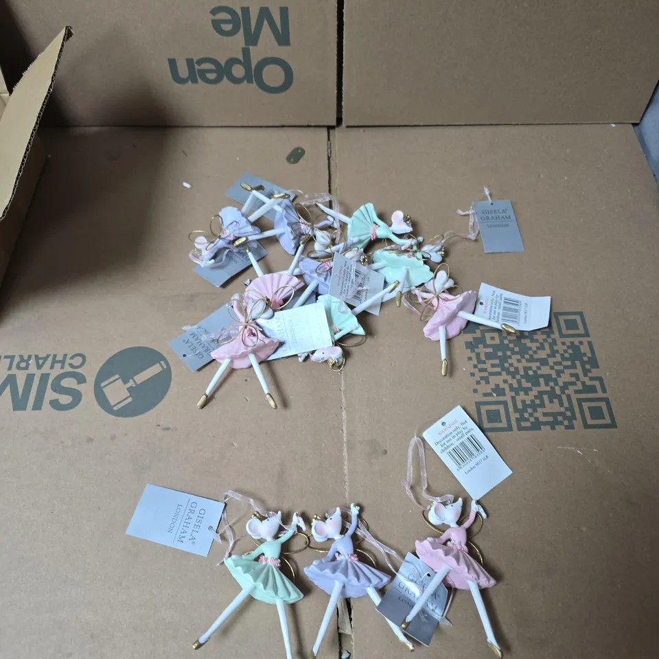 BOX OF GISELA GRAHAM DANCING MOUSE DECORATIONS 