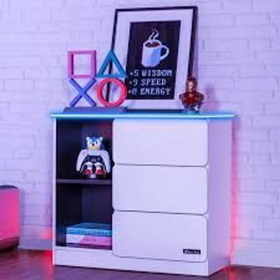 BOXED X ROCKER CARBON-TEK LED CHEST OF 3 DRAWERS - WHITE RGB (1 BOX)