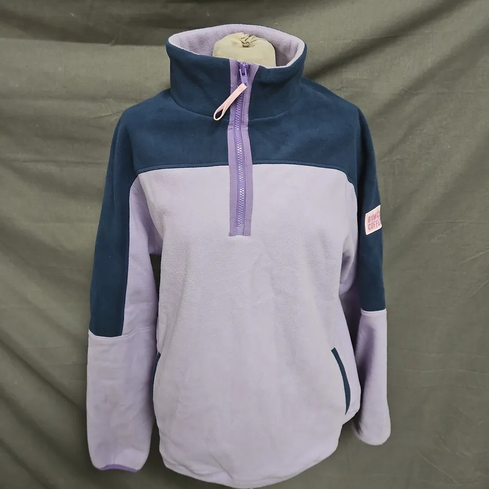 GYM+COFFEE FLEECE 1/4 ZIP PULLOVER IN PURPLE MULTI SIZE L
