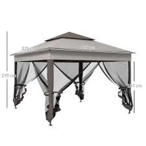 BOXED OUTSUNNY 3.25 X 3.25M DELUXE METAL GAZEBO, WITH CURTAINS - BROWN AND GREY