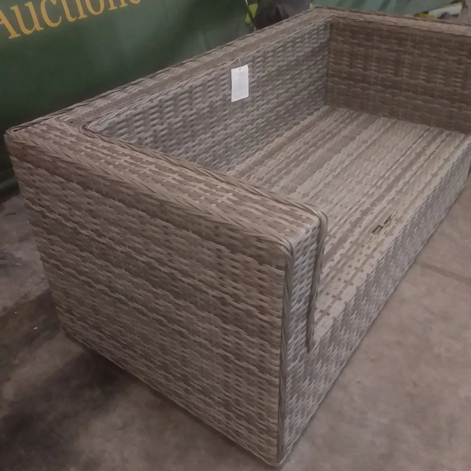 RATTAN EFFECT 2 SEATER GARDEN SOFA GREY