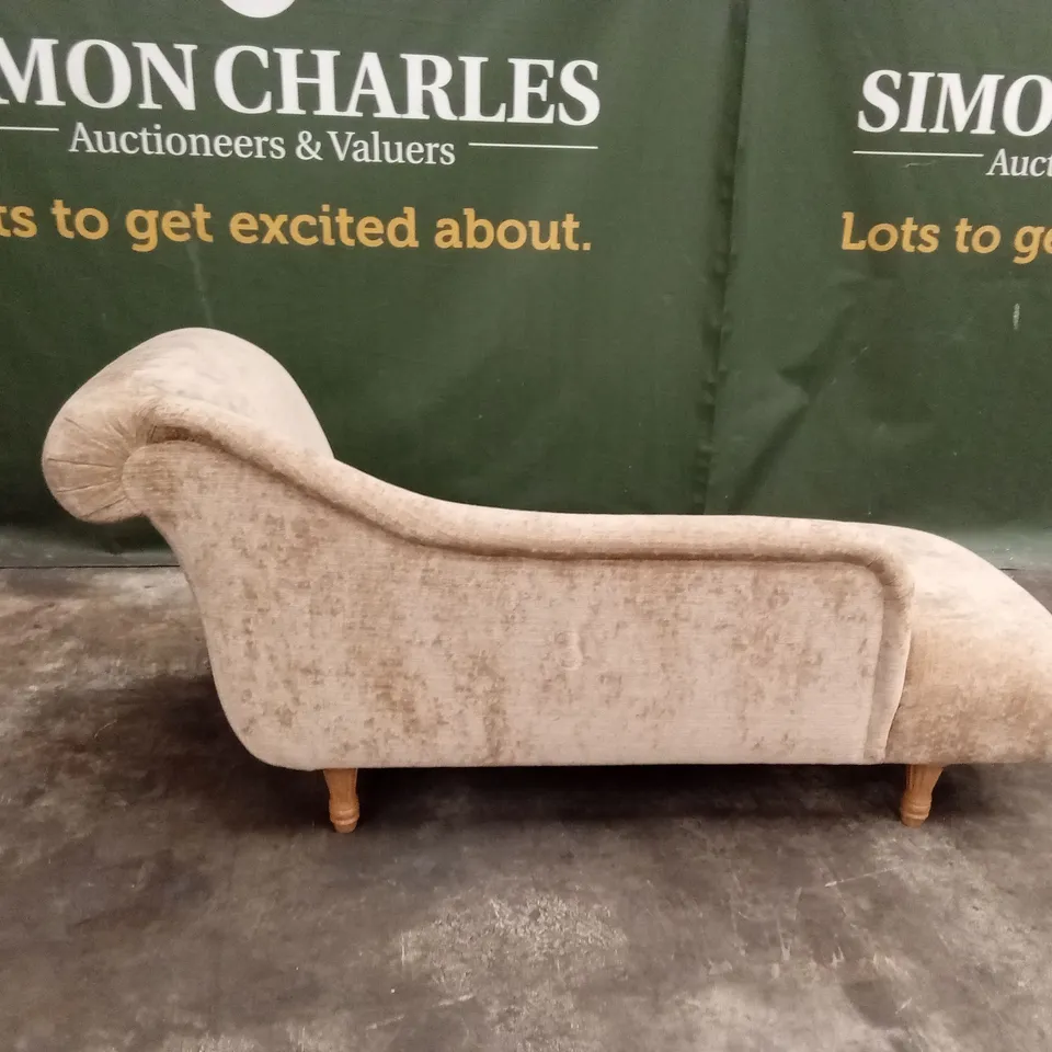 DESIGNER FABRIC UPHOLSTERED CHAISE LOUNGE - BEIGE