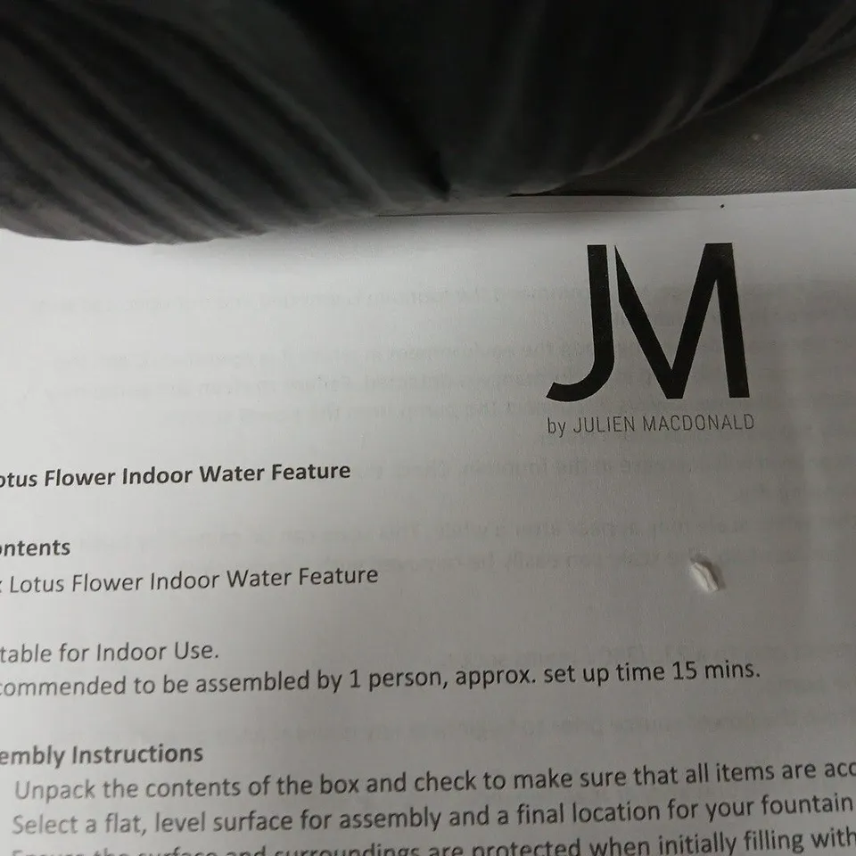 JM by Julien MacDonald Lotus Flower Indoor Water Feature – Black
