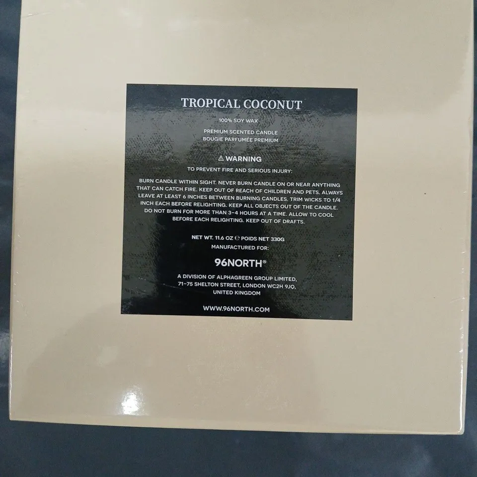 3x 96NORTH Tropical Coconut Soy Wax Candle – 330g, Premium Scented (Boxed)