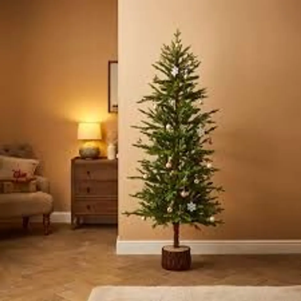 6FT SLIM ALPINE PRE LIT CHRISTMAS TREE WITH RESIN BASE