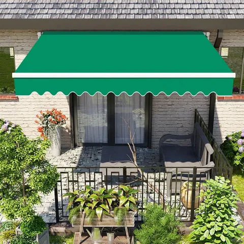 BOXED DAKOTA FIELDS 300CM W X 250CM D FABRIC COVER RETRACTABLE PATIO AWNING - GREEN/WHITE (1 BOX)