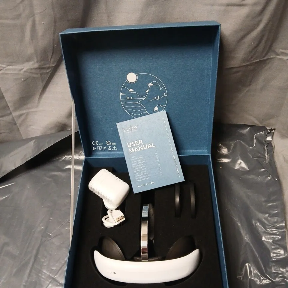 FLOW FL-100 NEUROSCIENCE WELLNESS HEADSET – BLUE BOX WITH USER MANUAL, USB CHARGER