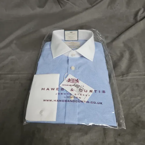 HAWES & CURTIS CLASSIC FIT NON-IRON SEMI CUTAWAY COLLAR DOUBLE CUFF SHIRT IN BLUE & WHITE 16/34