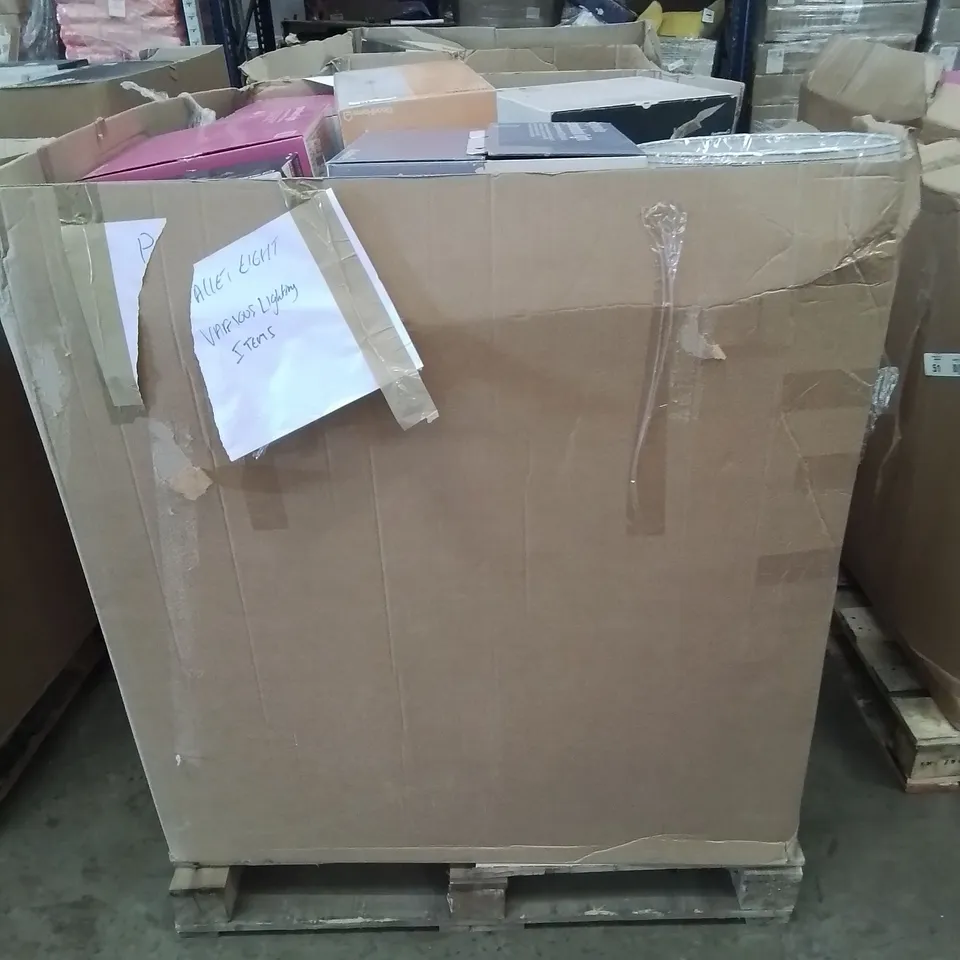 PALLET CONTAINING VARIOUS HOME ELECTRONICS LIGHTS AND FITTING ETC.