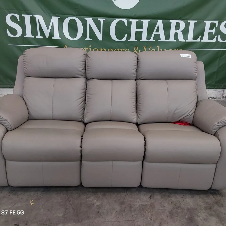 QUALITY BRITISH DESIGNER G PLAN KINGSBURY POWER RECLINING THREE SEATER SOFA OXFORD MUSHROOM LEATHER 