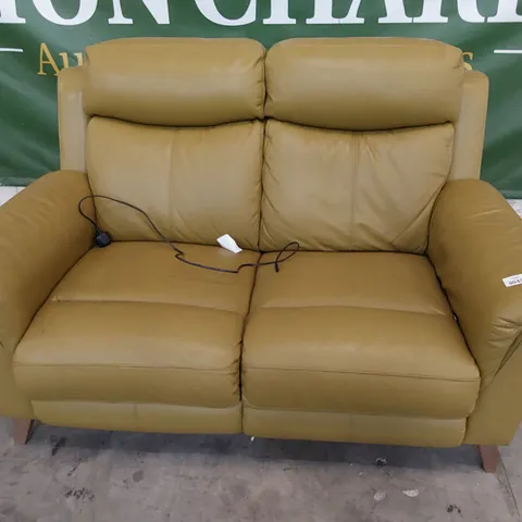 DESIGNER POWER RECLINING TWO SEATER SOFA SAND LEATHER