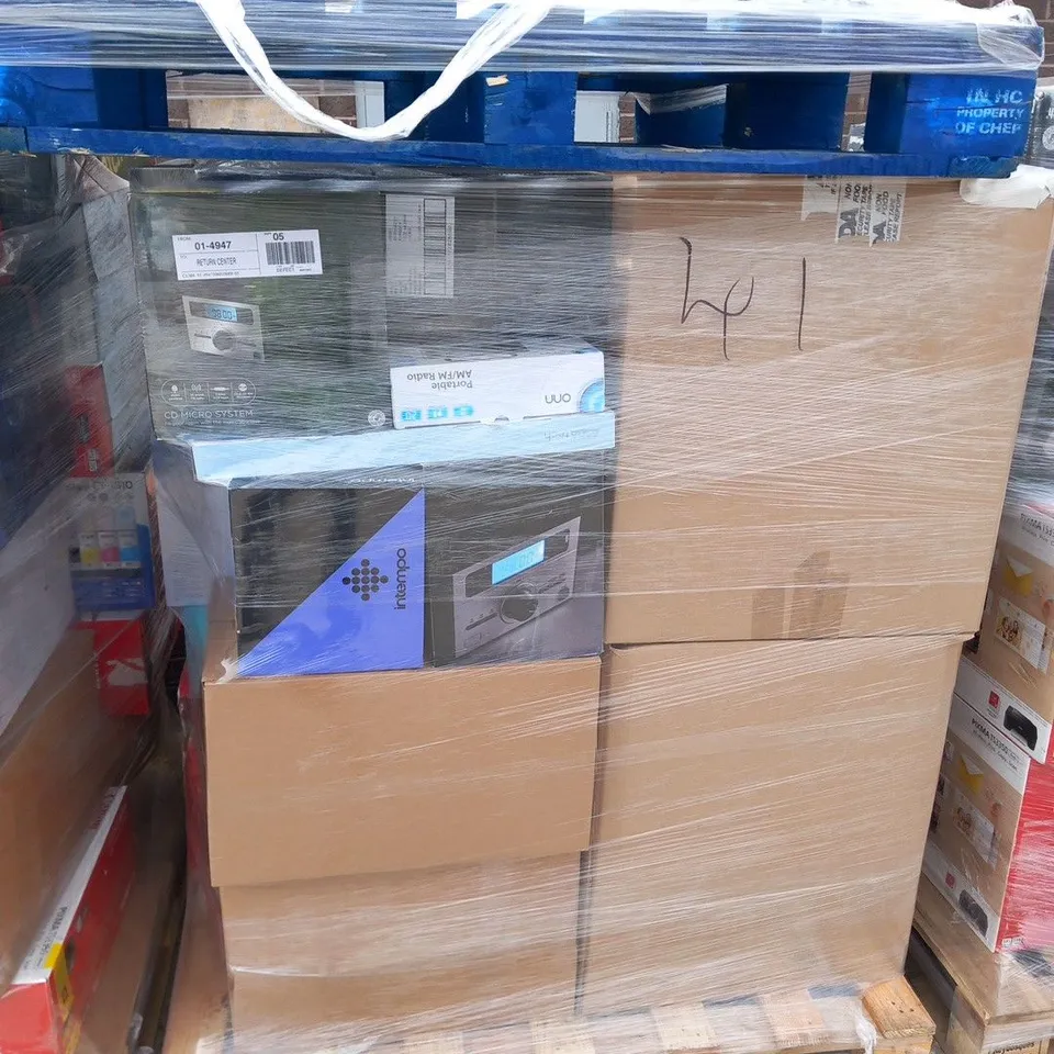 PALLET OF ASSORTED ELECTRICALS TO INCLUDE; BLUETOOTH PARTY SPEAKER, INTEMPO KARAOKE PARTY SPEAKER, ONN CD MICRO SYSTEM AND CANON PRINTER