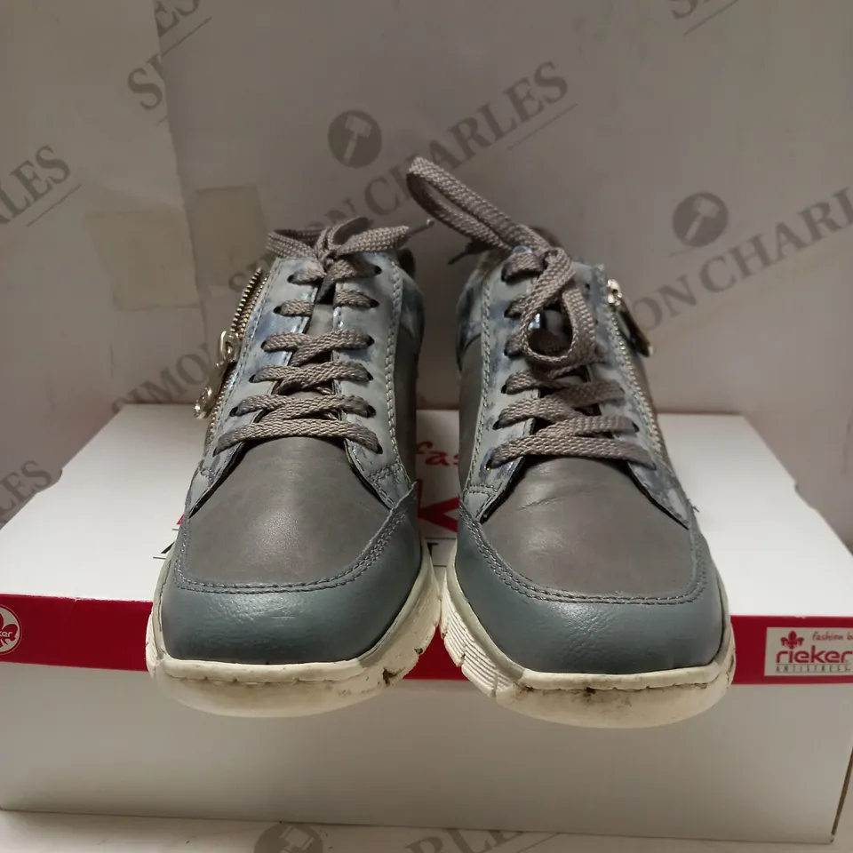 RIEKER METALLIC BLUE LACE UP TRAINERS - SIZE 6