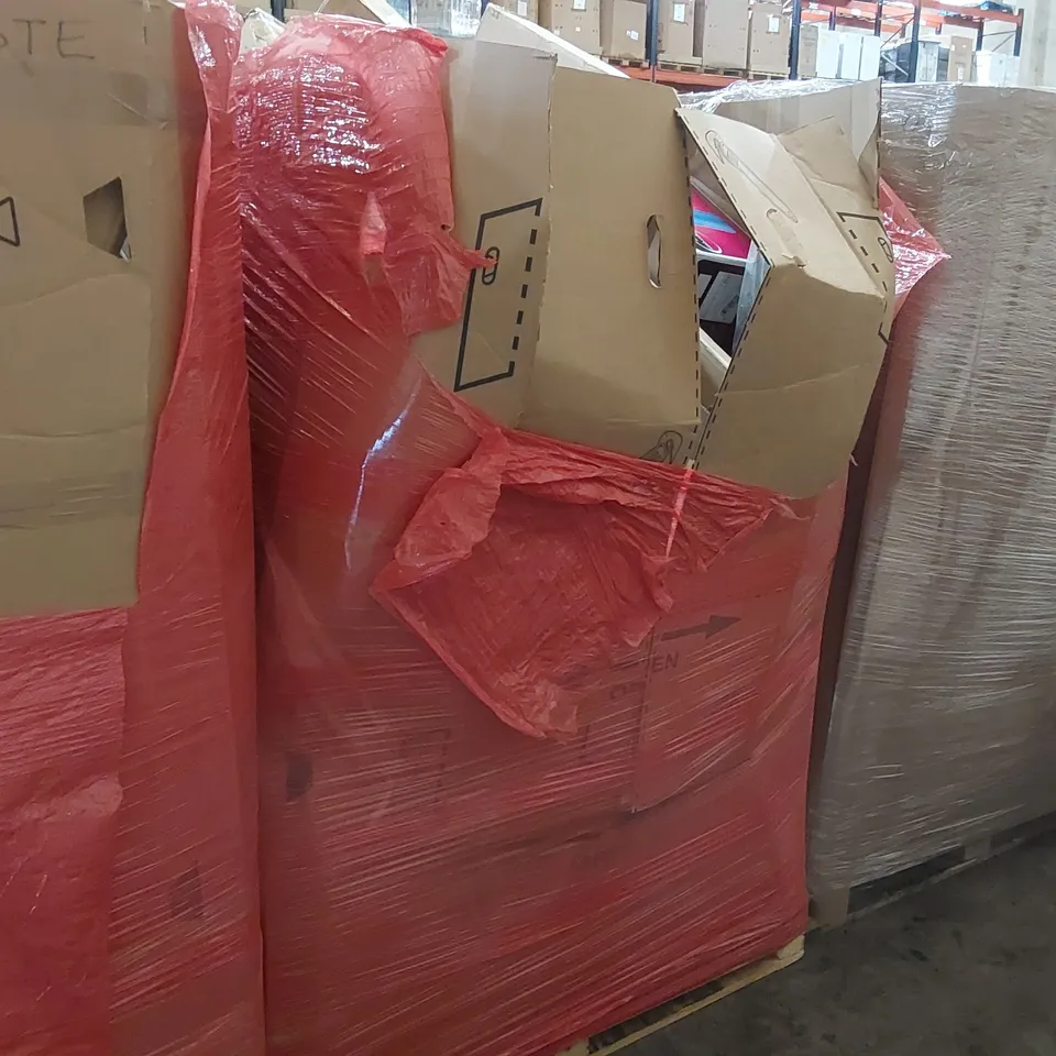 PALLET OF ASSORTED ITEMS INCLUDING: DEHUMIDIFIER, ICED DESERT MAKER, SHELVES, NESTING COFFEE TABLE, MULTIFUNCTIONAL CLOTHES DRYER ECT