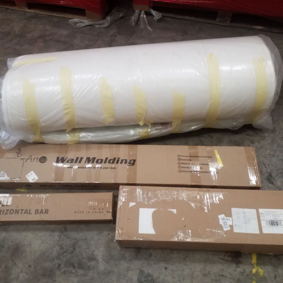 PALLET CONTAINING ASSORTED PRODUCTS INCLUDING LEVEL HORIZONTAL BAR, CLOTHES AIRER, 3D ART WALL MOLDING & MATTRESS TOPPER