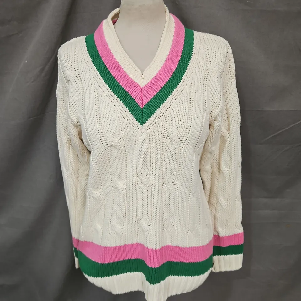 ROWING BLAZERS CABLE KNIT SWEATER IN CREAM MIX SIZE S