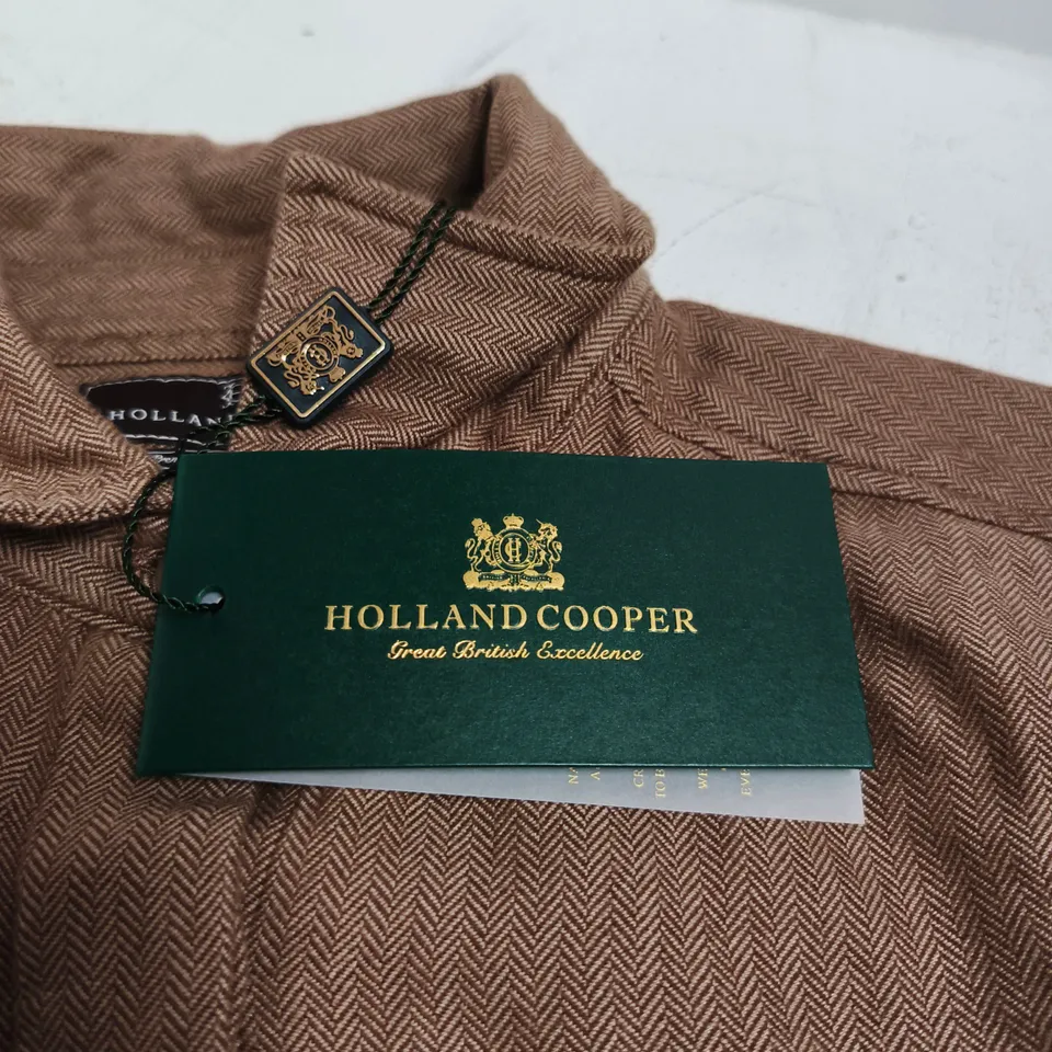 HOLLAND COOPER ASTER SHIRT – TOBACCO HERRINGBONE, UK 12