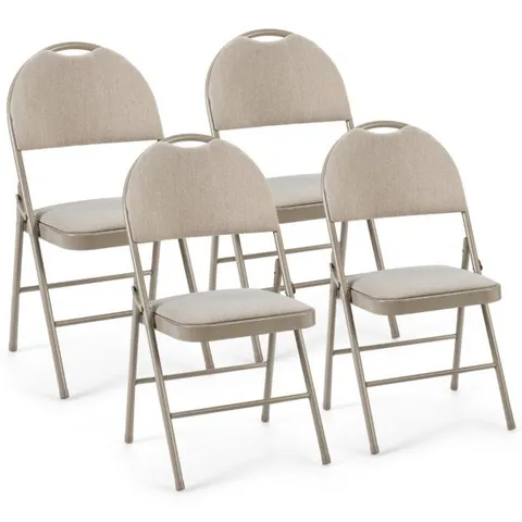 BOXED COSTWAY SET OF 4 FOLDING CHAIRS FABRIC UPHOLSTERED PADDED SEAT METAL FRAME HOME OFFICE - BEIGE