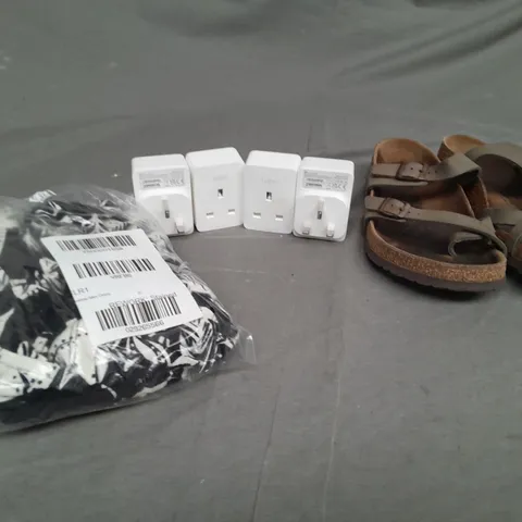 APPROXIMTELY 5 ASSORTE ITEMS TO INCLUDE DRESS, SANDALS, TP-LINK P100 SMART SOCKET, ETC