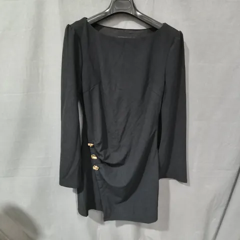 CIDER BLACK LONG-SLEEVE DRESS WITH GOLD BUTTON DETAIL SIZE L