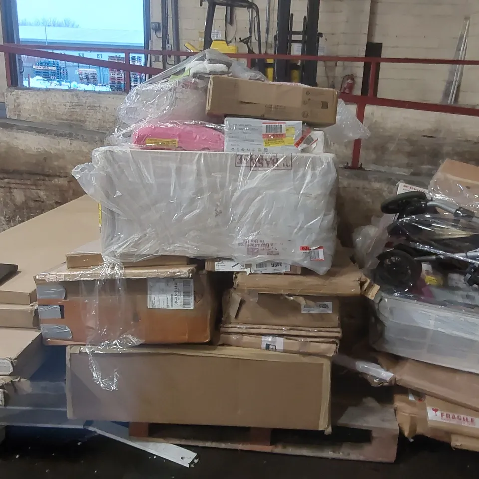 PALLET CONTAINING A LARGE QUANTITY OF ASSORTED FURNITURE PARTS AND HOUSEHOLD PRODUCTS ECT