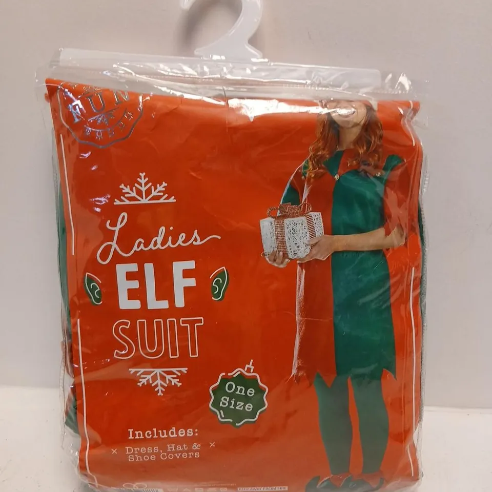 LADIES ELF SUIT COSTUME – ONE SIZE (RED/GREEN) IN ORIGINAL PACKAGING