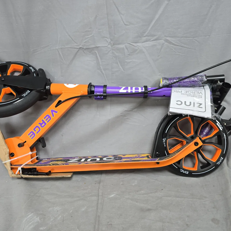 ZINC BIG WHEELED FOLDING VERGE PRO SCOOTER - ORANGE & PURPLE - COLLECTION ONLY