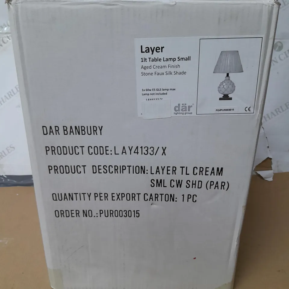 BOXED DAR LIGHTING LAYER 1-LAMP TABLE LAMP IN AGED CREAM FINISH
