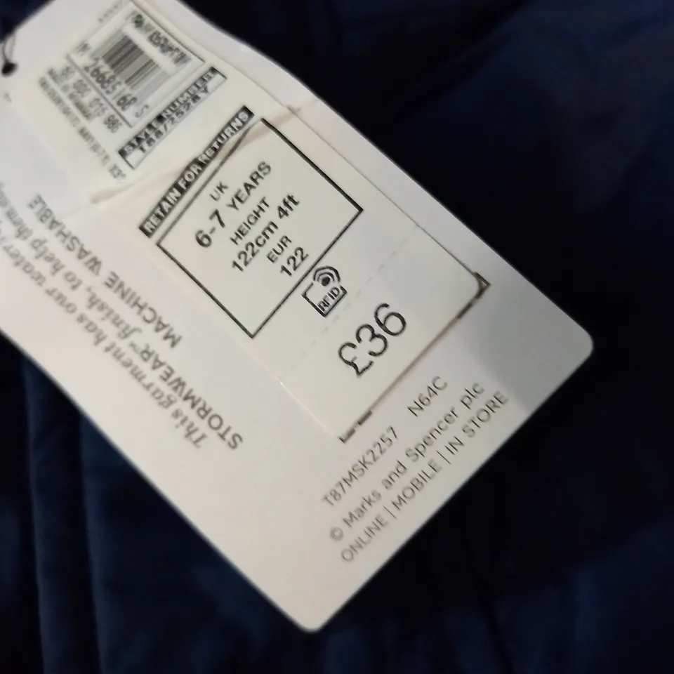 M&S BLUE KIDS COAT - 6/7 YRS
