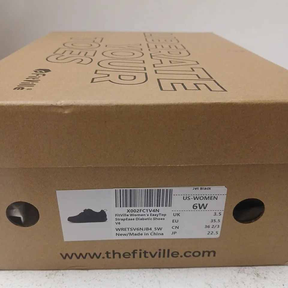 FITVILLE WOMEN'S EASYTOP STRAPEASE DIABETIC SHOES – JET BLACK, UK 3.5 (EU 35)