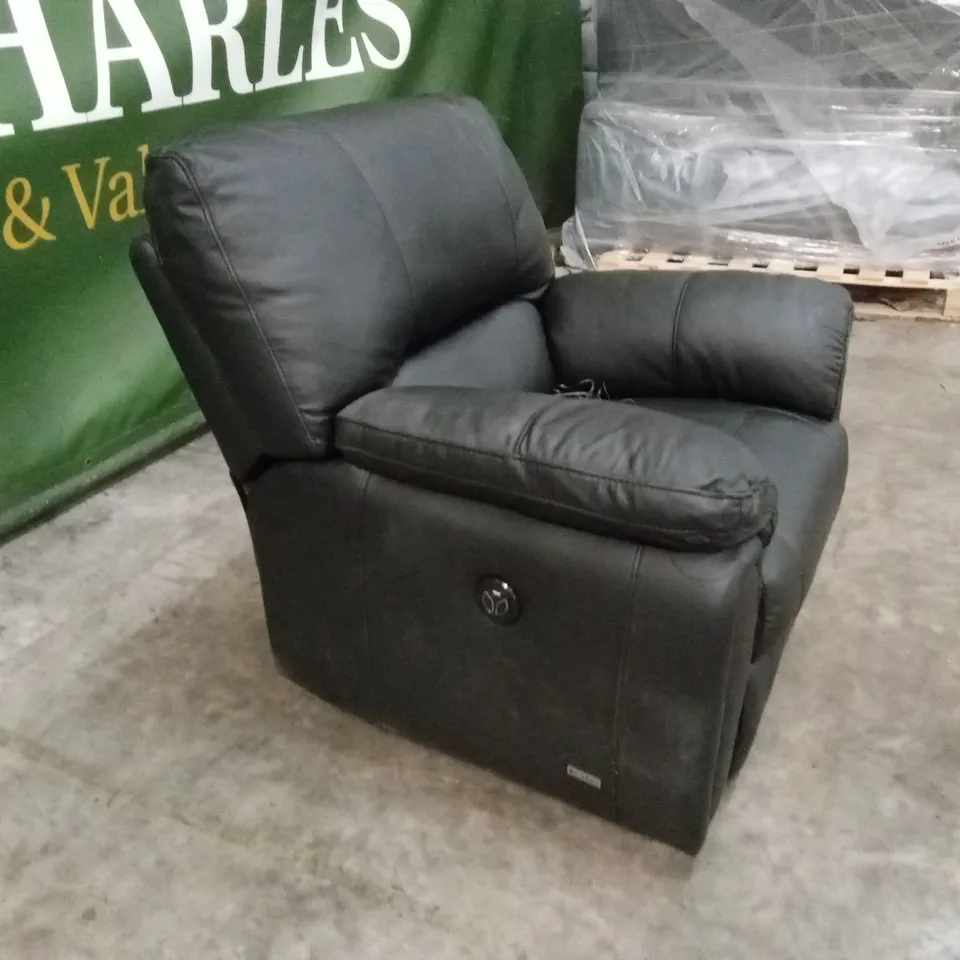 LEIGHTON LEATHER/FAUX LEATHER HIGH BACK POWER RECLINER ARMCHAIR - BLACK RRP £849