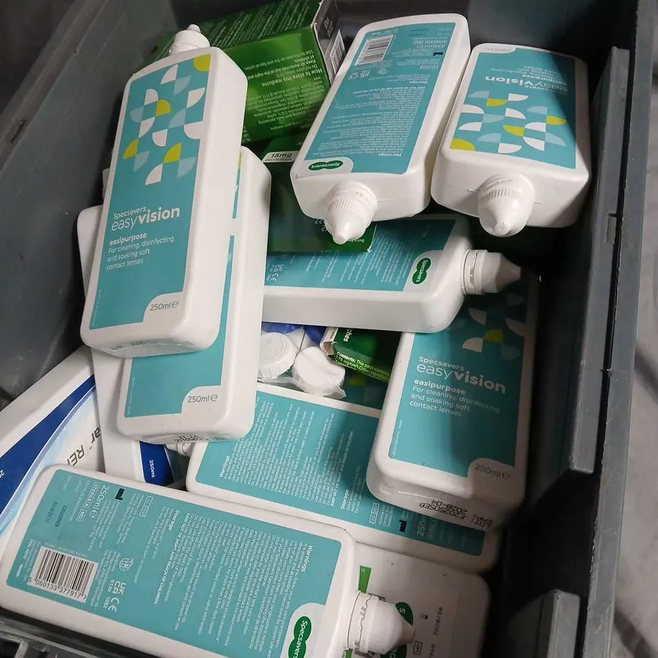 BOX OF ASSORTED CONTACT LENS SOLUTION INCLUDING SPECSAVERS EASYVISION CONTACT LENS SOLUTION 250ML 