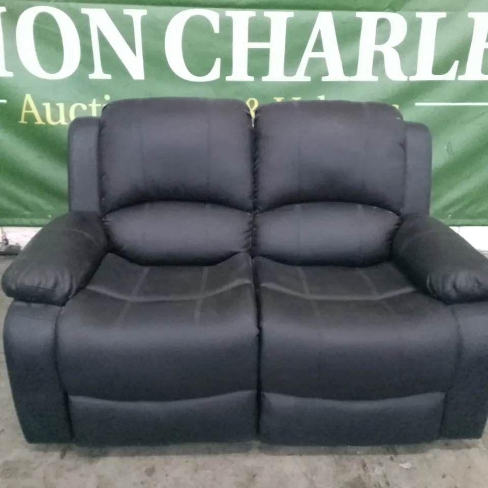 QUALITY DESIGNER 2 SEATER MANUAL RECLINER SOFA - BLACK LEATHER 