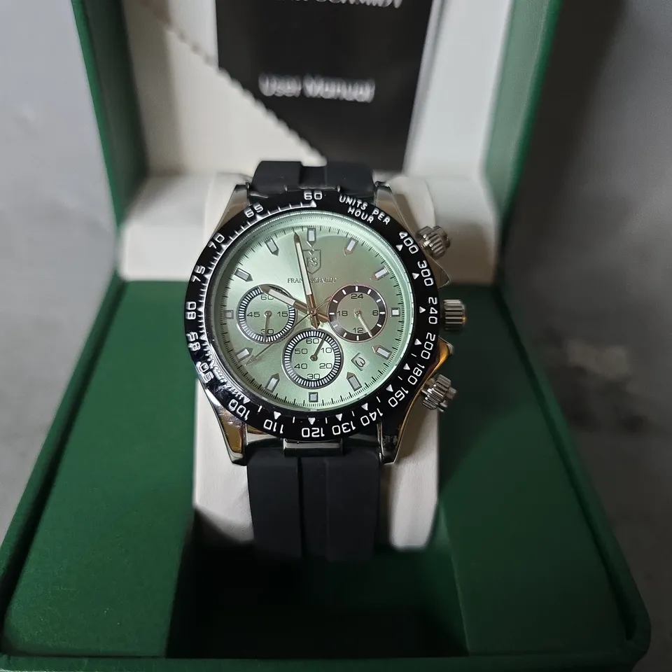 FRANK SCHMIDT WATCH – MULTI FUNCTION SUB DIALS WITH DATE – HQ RUBBER SPORTS STRAP – 3ATM WATER RESISTANT – GIFT BOX INCLUDED