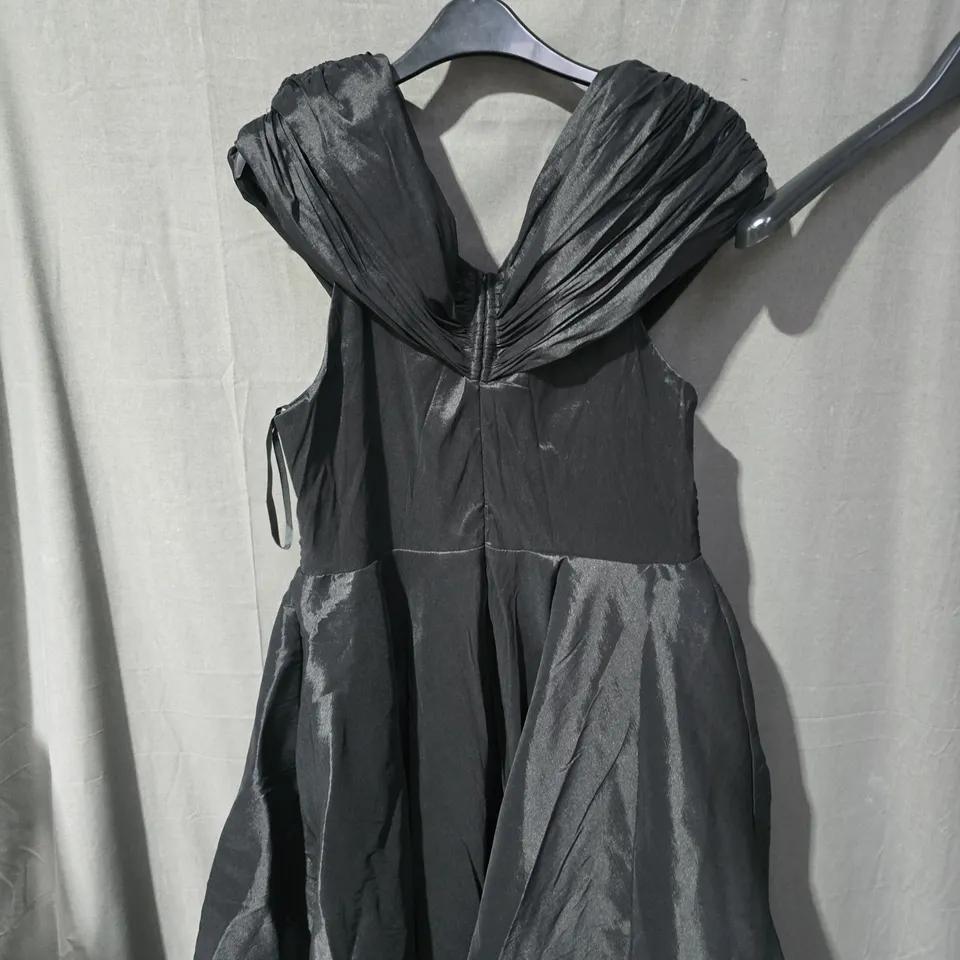 UK 16 Black Satin Evening Dress with Draped Cowl Neckline 