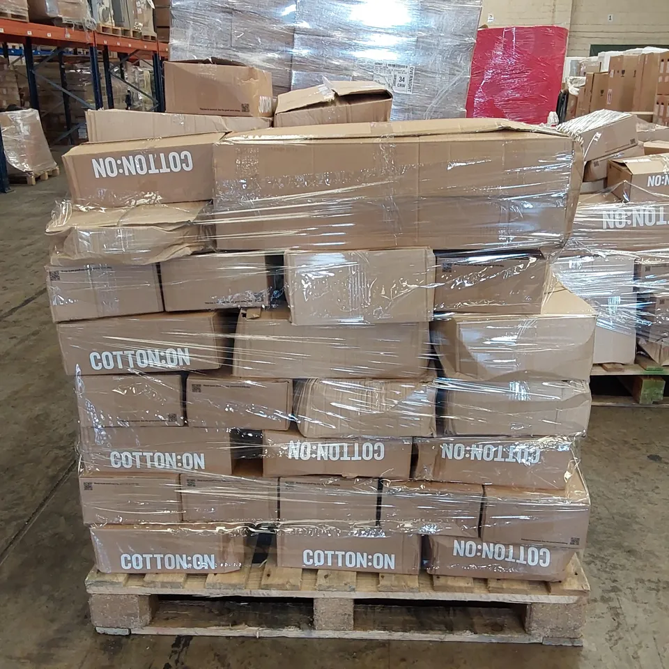PALLET OF ASSORTED CONSUMER AND HOUSEHOLD PRODUCTS TO INCLUDE; TYPO BAGS AND RUCKSACK, 'RECOVERY MODE' FLUFFY HOODIE, PAPER CHRISTMAS TREES, TRAVEL PILLOW AND MUG, A5 JOURNAL ECT.