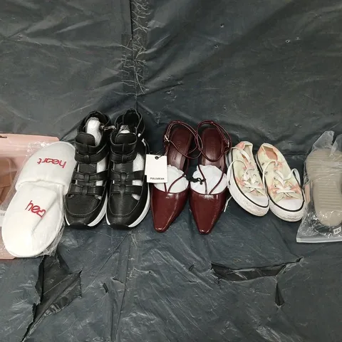 BOX OF APPROXIMATELY 12 PAIRS OF UNBOXED ASSORTED SHOES IN VARIOUS COLOUR, STYLES AND SIZES