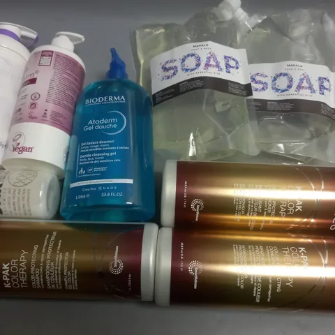 LOT OF 9 ASSORTED HEALTH AND BEAUTY ITEMS TO INCLUDE JPOCO CONDITIONER, MAHALA SOAP AND BIODERMA GEL DOUCHE