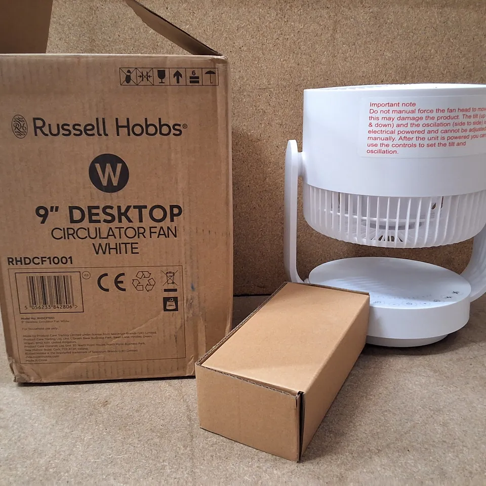 RUSSELL HOBBS 9-INCH DESKTOP CIRCULATOR FAN WHITE (RHDCF1001) – BOXED
