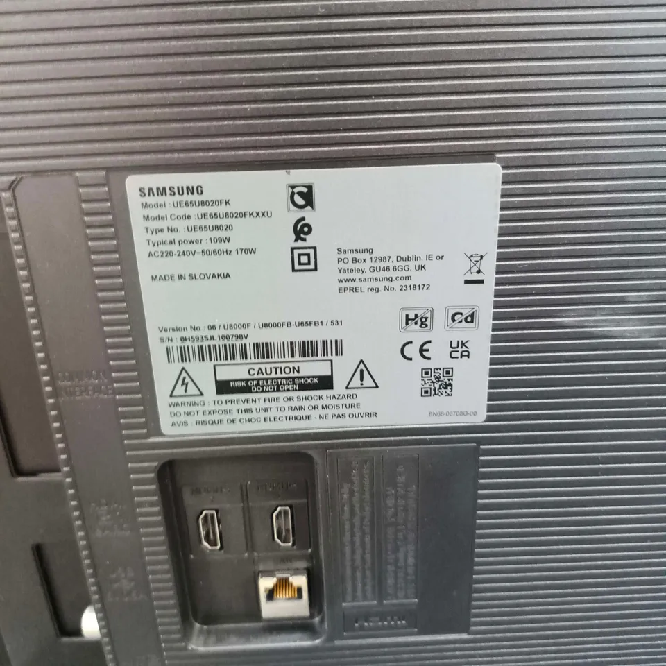 SAMSUNG 65-INCH UE65U8002FK LED TV – CRACKED SCREEN UNTESTED