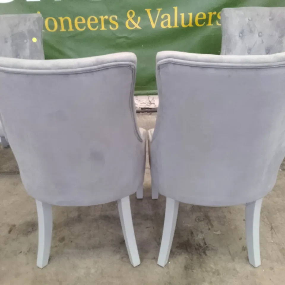 SET OF 4 NEW DUKE GREY VELVET BUTTON BACK DINING CHAIR (GREY LEG)