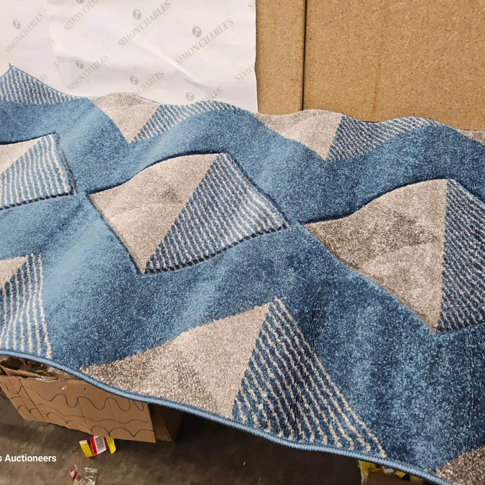 MACHINE WOVEN BLUE/GREY/PALE BLUE RUG 80 × 150