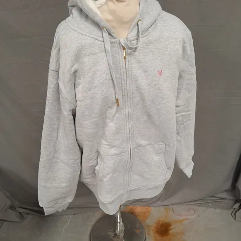 CREW CLOTHING COMPANY BORG LINED ZIP THROUGH HOODIE IN GREY MARL SIZE 16