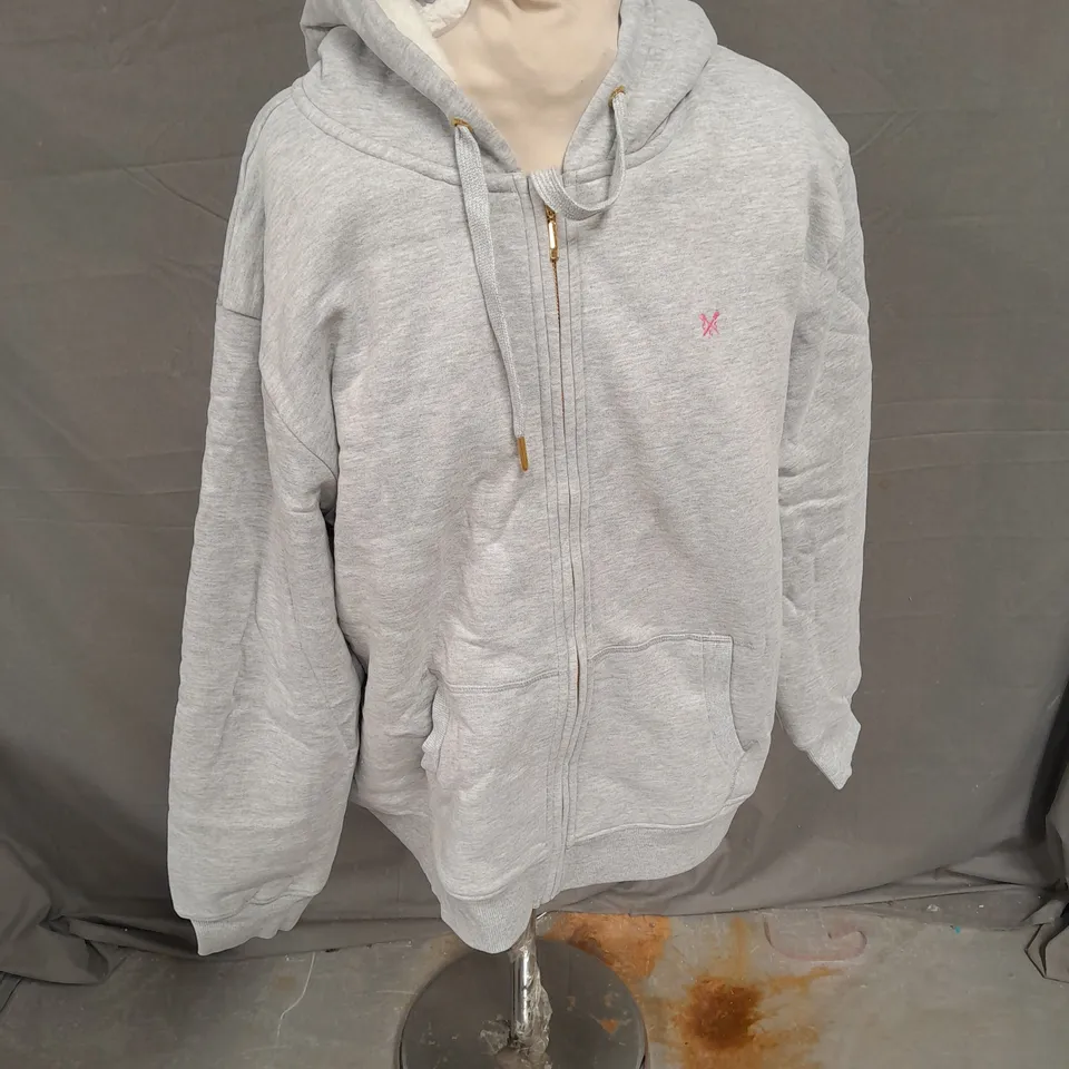 CREW CLOTHING COMPANY BORG LINED ZIP THROUGH HOODIE IN GREY MARL SIZE 16