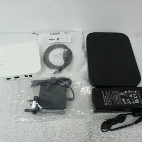 APPROXIMATELY 12 ASSORTED HOUSEHOLD ITEMS TO INCLUDE ROUTERS, CABLES, REMOTES, ETC