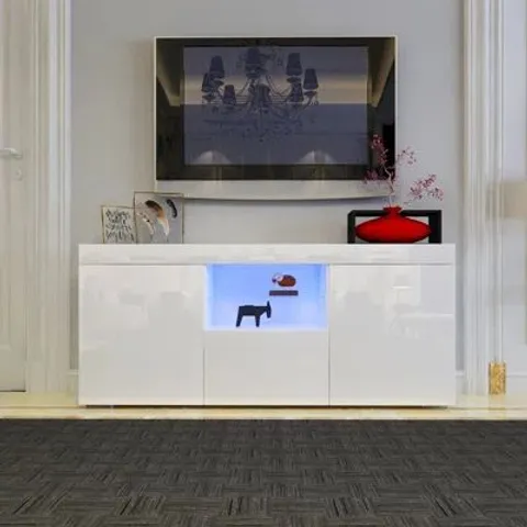 BOXED MODERN LED TV CABINET WITH STORAGE & HIGH GLOSS WHITE FINISH (2 BOXES)